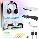 Wall Mount Kit For PS5/ Pro/ Slim Console with RGB Light Charging Station Headset Hanger For PS5 Dual Controller Accessories