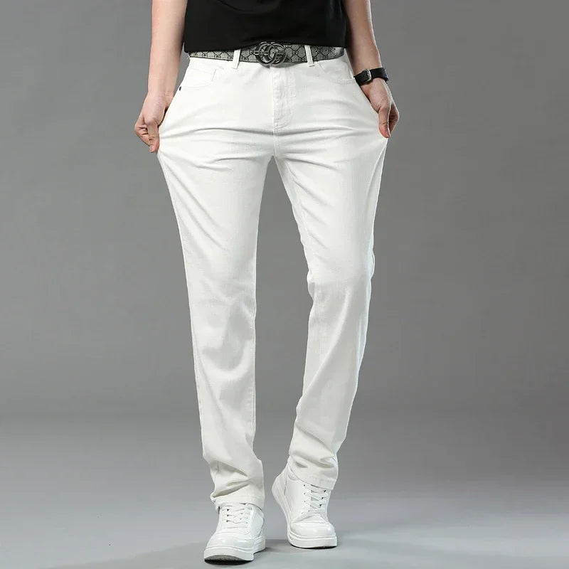 White Yellow Pink Red Fashion 5 Color Fashion Men's Stretch Jeans Slim Streetwear Korean Business Straight Casual Denim Trousers