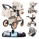 Luxury Baby Stroller 3 in1 Portable Travel Baby Carriage Aluminum Frame Folding Prams High Landscape Car for Newborn Baby BLACK