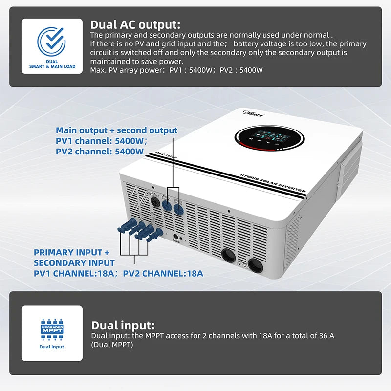 Anern 6.2KW 4.2KW 8.2KW 10.2KW Hybrid Solar Inverter 48V 24V On Grid/Off Grid Solar Inversor MPPT 120A Charger For Max PV 500V