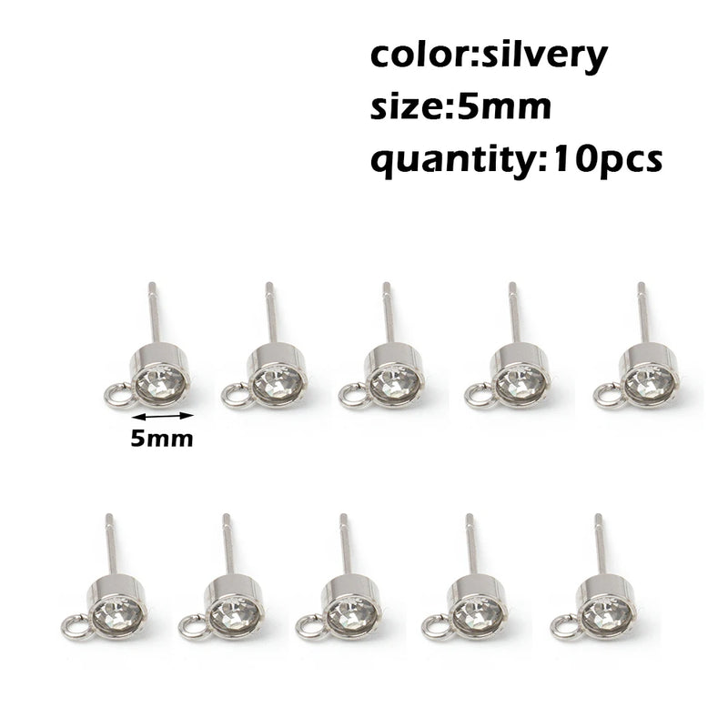 Stainless Steel Round Ball Post Earrings Stud Loops Earring Hooks Earplug  Fit Women DIY Earring Jewelry Making Christmas Craft