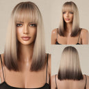 HENRY MARGU Blonde Silky Straight Synthetic Wigs with Bangs Medium Long Natural Platinum Wig for Women Cosplay Heat Resistant