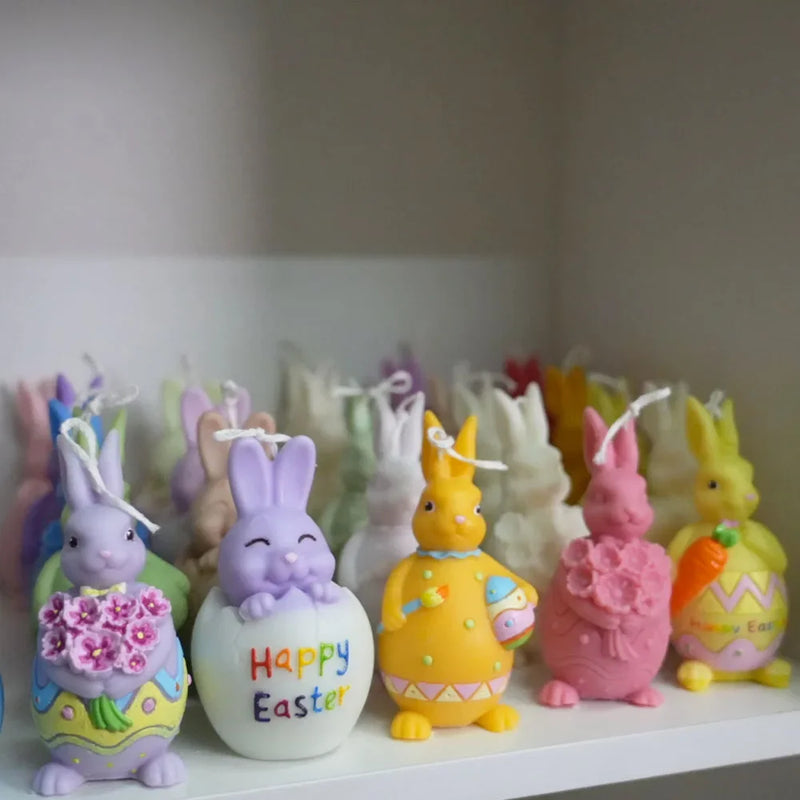 Carrot Bunny Silicone Mold for Candle Making Lily Flower Soap Rabbit Gypsum Doll Mould Easter Egg DIY Gifts Cartoon Animal Decor