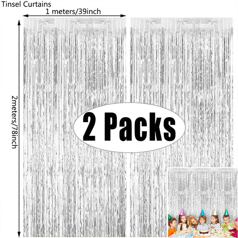 2Pcs 2m Tinsel Curtain Birthday Wedding Bachelorette Party Decoration Background Graduation Bridal Shower Independence Day