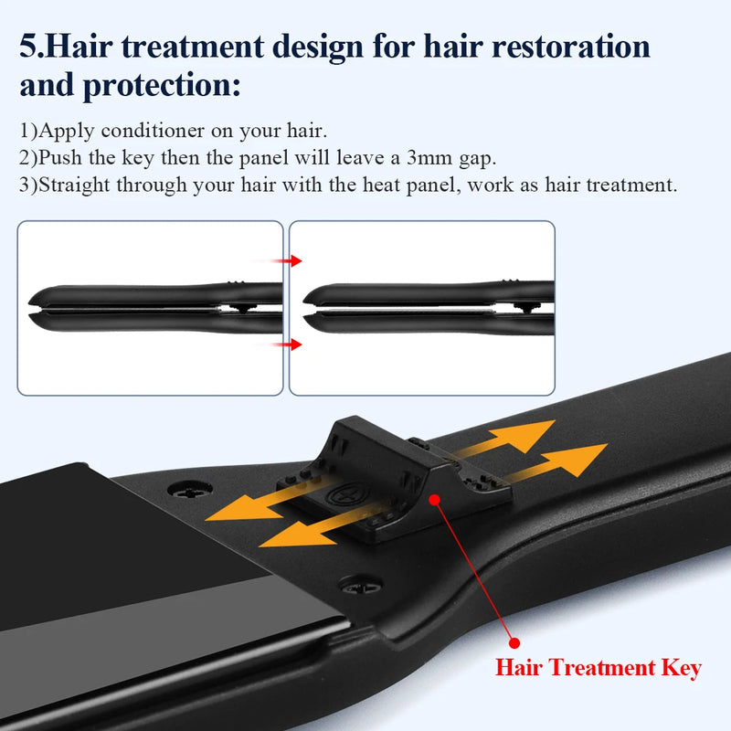 CkeyiN 55MM Wide Plate Professional Hair Straightener 3D Floating Ceramic Flat Iron Instant Heating 2 In 1 Curler Styling Tool