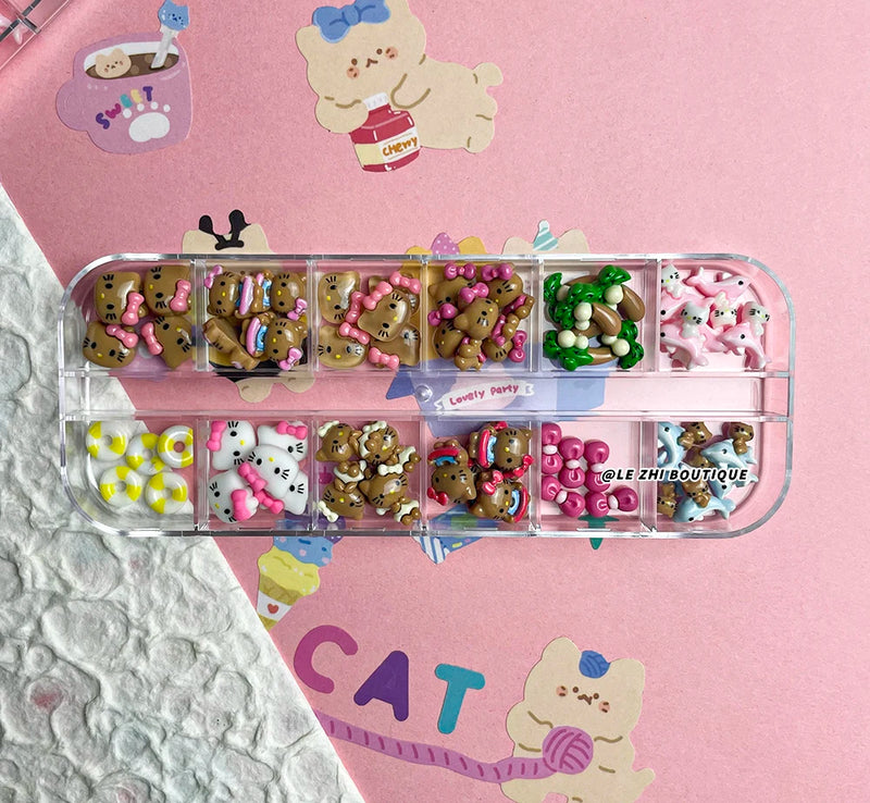 60PCS Cartoon Hawaii Black Skin Hello Kitty Nails Art Charms Accessories Personal DIY Resin Nail Accessories Nail Salon Supplies