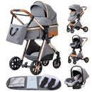 Luxury Baby Stroller 3 in1 Portable Travel Baby Carriage Aluminum Frame Folding Prams High Landscape Car for Newborn Baby BLACK
