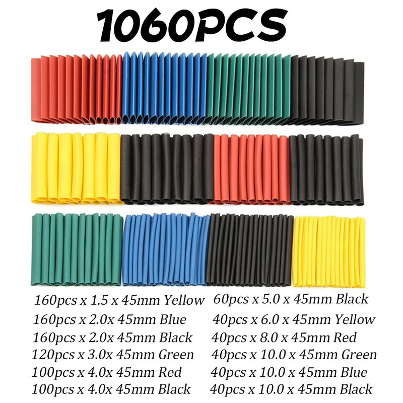 1060/530/127PCS Heat Shrink Tubing kit 2:1 Shrinkable Wire Shrinking Wrap Wire Connect Cover Cable Repair Protection Hot Air Gun