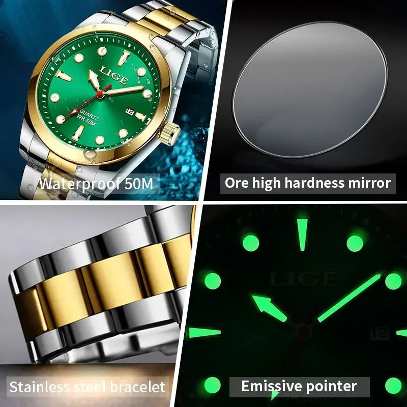 LIGE Diver Watches For Men Fashion Military Waterproof Quartz Chronograph Wristwatches Top Luxury Sport Watch Men Reloj Hombre