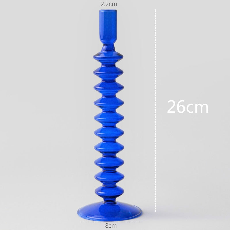 Blue Glass Candle Holder Candlesticks for Wedding Birthday Holiday Home Decoration Morden Decorative Glass