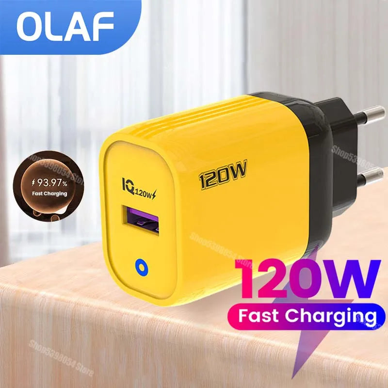 Olaf 120W Fast Charger Adapter Quick Charge 3.0 USB Charger Mobile Phone Adapter Power For iPhone Samsung Xiaomi Wall Chargers