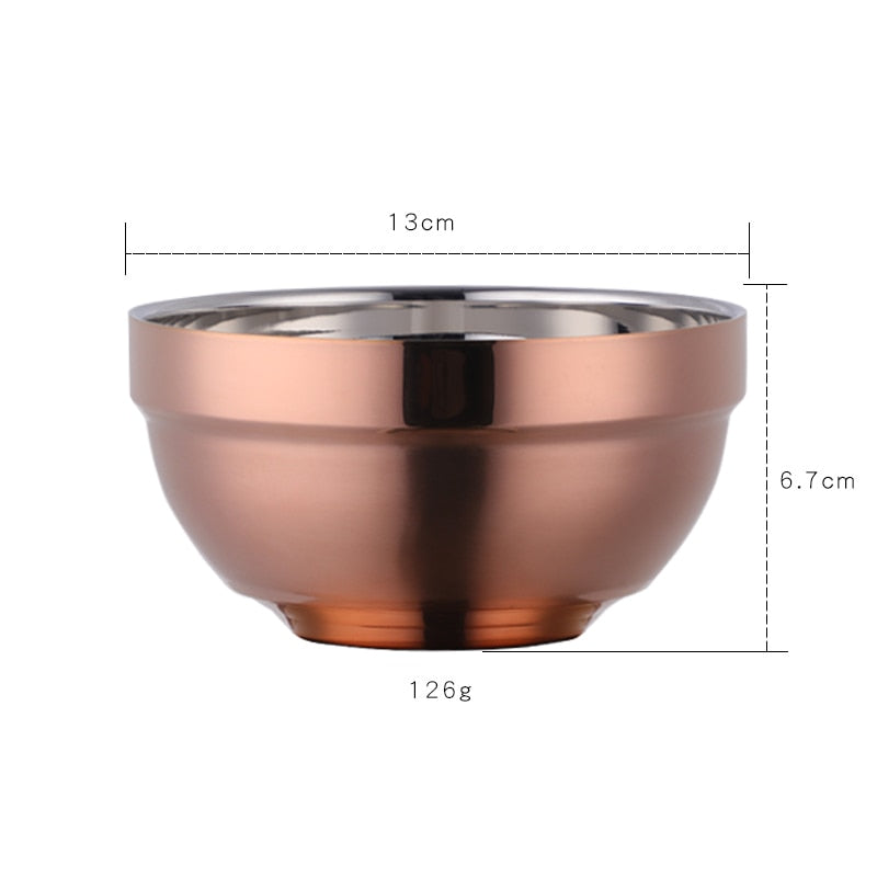 1/6PCS Stainless Steel Walled Heat Insulation Smooth Rice Bowl Non Slip Double Layer Bowls for Adult Children Kitchen Tableware