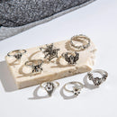 Tocona Gothic Funny Skull Spider Joint Ring Sets for Women Hiphop Silver Color Bat Cobweb Flower Party Jewelry Halloween Gift