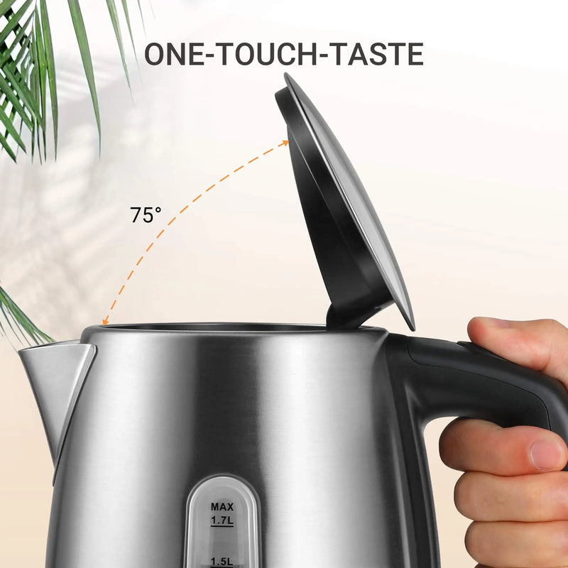 Midea Kettle with Temperature Setting (40, 60, 70, 80, 90, 100 Degree C), Stainless Steel 1.7 Litres, with Viewing Window.