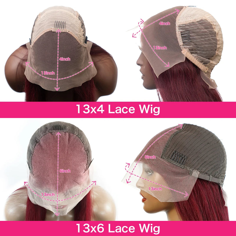 Burgundy 13x4 HD Lace Frontal Human Hair Wig Straight wig 13x6 Lace Front Human Hair Wigs For Women 99J Colored 200 High Density