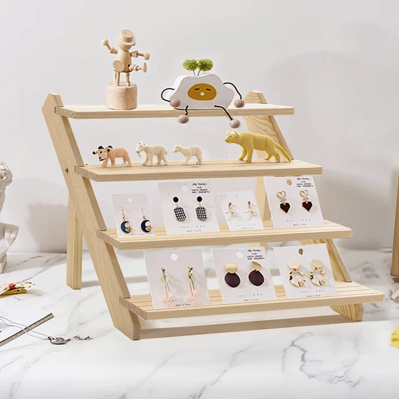 Livingandhome 4 Tier Pine Wood Desktop Display Stand, 39cm W x 32cm D x 40cm H