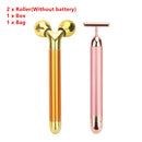 Energy Beauty Bar 24k Golden Vibrating Facial Roller Massager Face Lifting Anti-wrinkle Skin Care Gemstone Roller Ball Set Box