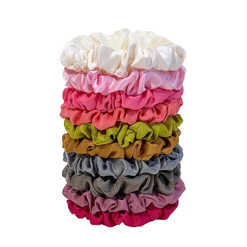 Small Hair Rope Set Ponytail Holder Rubber Bands Silky Satin Scrunchies Solid Color Elastic Hair Bands Clothing Accessories