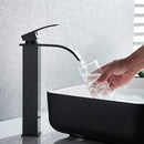 Matte Black Waterfall Bathroom Basin Faucet Above Counter Basin Deck Mounted Cold Hot Water Mixer Single Handle Single Hole Tap