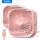 TOPK USB Desk Fan,[2Pack] Mini Fan, Strong Airflow & Quiet Operation,360° Rotatable Head 3-Speed Wind Small Cooling Fan for Home
