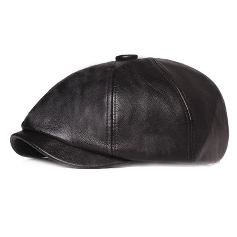 Retro Octagonal Leather Hat Autumn Men's Beret Elegant Fashion Cap Snapback Caps for Men Women