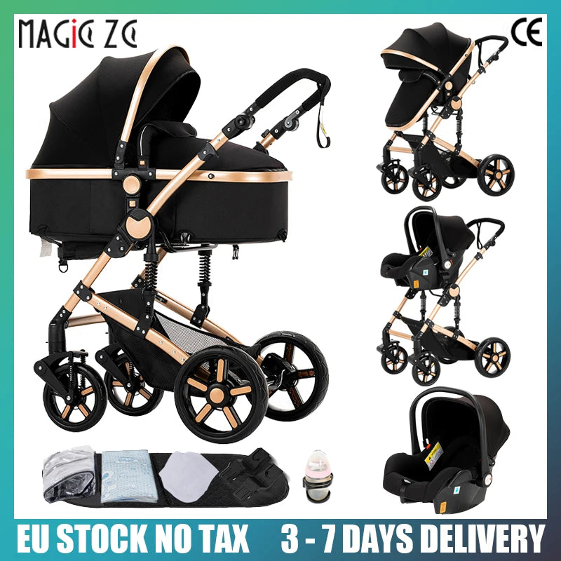 Compact Stroller 3 IN 1, Carseat Stroller Combos, Baby Stroller Multifunctional High Landscape Baby Pram for Toddlers Infant Car