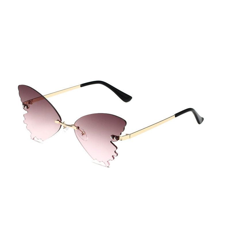 2022 Vintage Dragonfly Wings Sunglasses Fashion Rimless Women Clear Lens Eyewear Men Pink Sun Glasses UV400 Eyewear Female