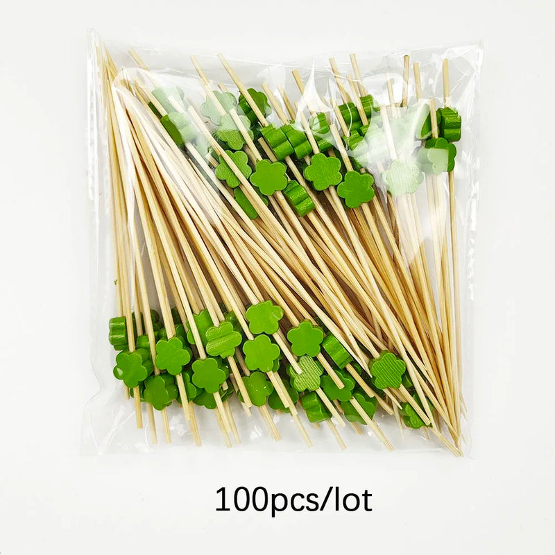 100Pcs 12Cm Disposable Party Tableware Fruit Dessert Sticks Bamboo Skewers Buffet Cupcake Decoration Wedding Supplies