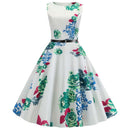 Blumenmuster Sommerkleid Damen Vintage Kleider Elegant Retro Party Tank Ärmellos Freizeit Bürokleid
