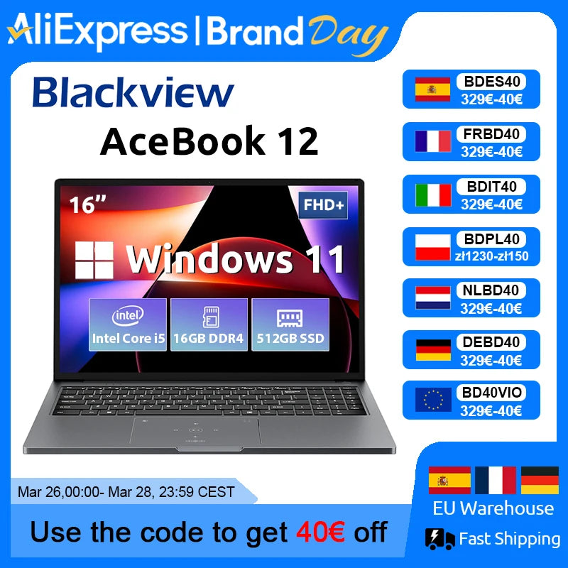 Blackview AceBook 12 Win 11 Laptop 16'' FHD IPS , Intel I5-1030NG7 Not