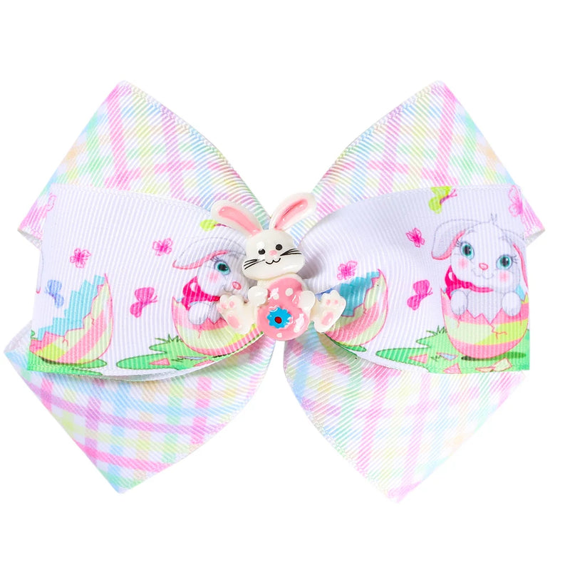 ncmama 4.5" Easter Day Hair Clips for Girls Kids Handmade Swallowtail Stack Rabbit Hair Bows Hairpins Fashion Hair Accessories