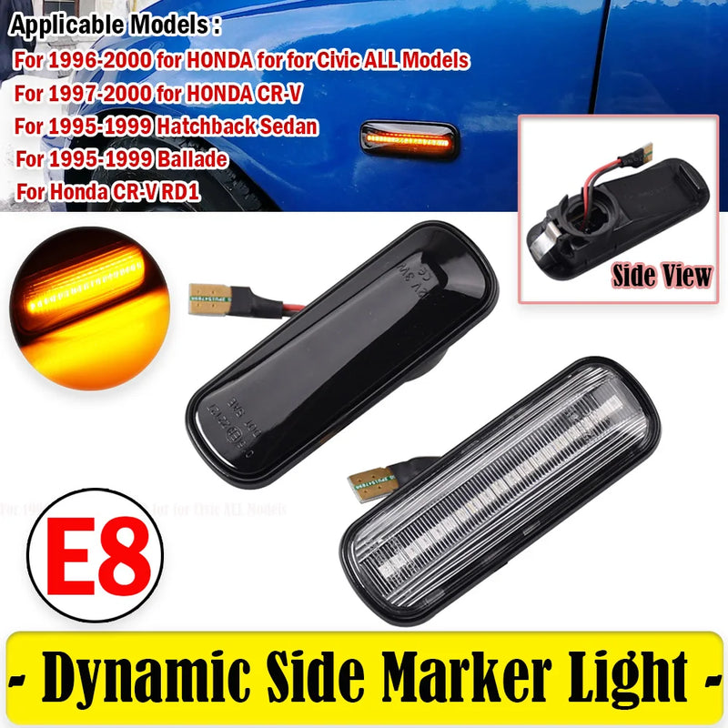 2Pcs Dynamic LED Side Marker Lights Turn Signal Indicator Car Accessories For Honda Civic EK 2/3/4dr Ballade CRV Prelude 95-99