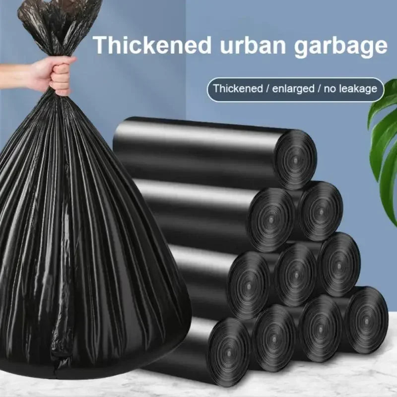 15Pcs/1Roll Household Garbage Bag Thickened Large Black Trash Bags Disposable Trash Pouch Kitchen Portable Cleaning Waste Bag