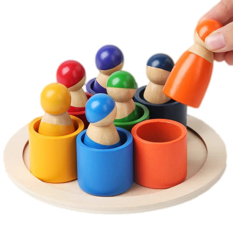 Montessori Baby Wooden Rainbow Puzzle Toys Art Color Sorting Matching Games Educational Toys For Toddler Fine Motor Training