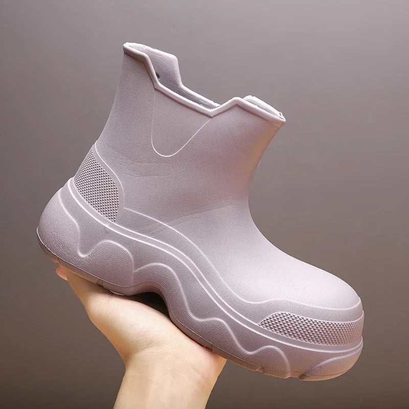 Rain Shoes Women's Waterproof, Non-slip Mid-welly Boots Thick Soles Increase Wear and Deodorant Water Shoes