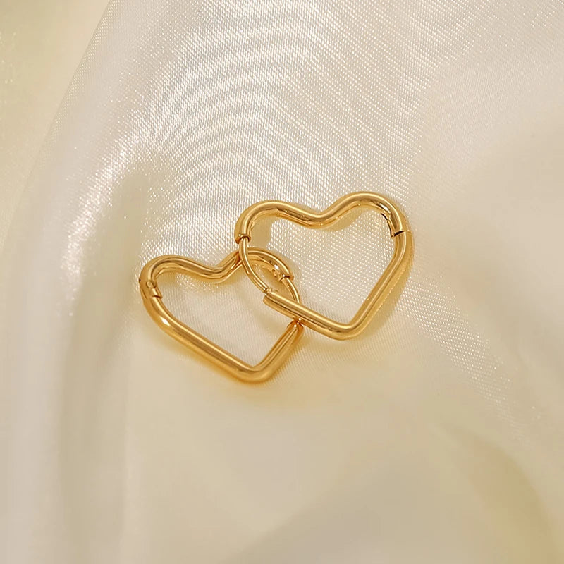 Fashion Minimalist Gold Color Stainless Steel Heart Earrings For Women Girl Simple Punk Hoop Earrings Piercing Korean Jewelry
