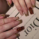24Pcs Gold French Border False Nails Long Coffin False Nails with Rhinestones Ballerina Full Cover Nail Tips Press on Nails 2030