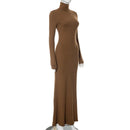 Cryptographic Fall Winter Turtleneck Elegant Long Sleeve Maxi Dress Outfits for Women Casual Fashion Bodycon Dresses Vestido