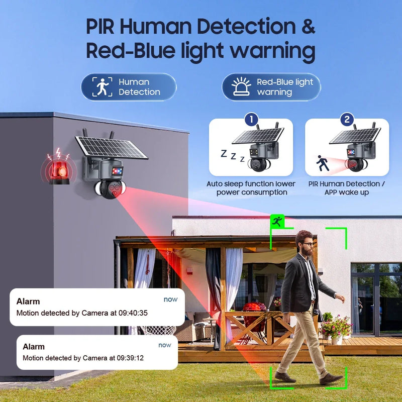 4K 8MP Solar PTZ Camera WIFI Dual Lens Security CCTV 12XZoom Humanoid Tracking Record 4G SIM Outdoor wireless Surveillance Cam