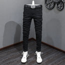 High Street Fashion Men Jeans Black Elastic Stretch Skinny Fit Ripped Jeans Men Zipper Designer Hip Hop Denim Punk Pants Hombre