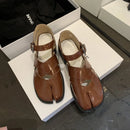 MKKHOU Fashion Sandals Women's New High Quality True Leather Split Toe Shoes Low Heel Hollow out Mary Jane Shoes Modern Shoes