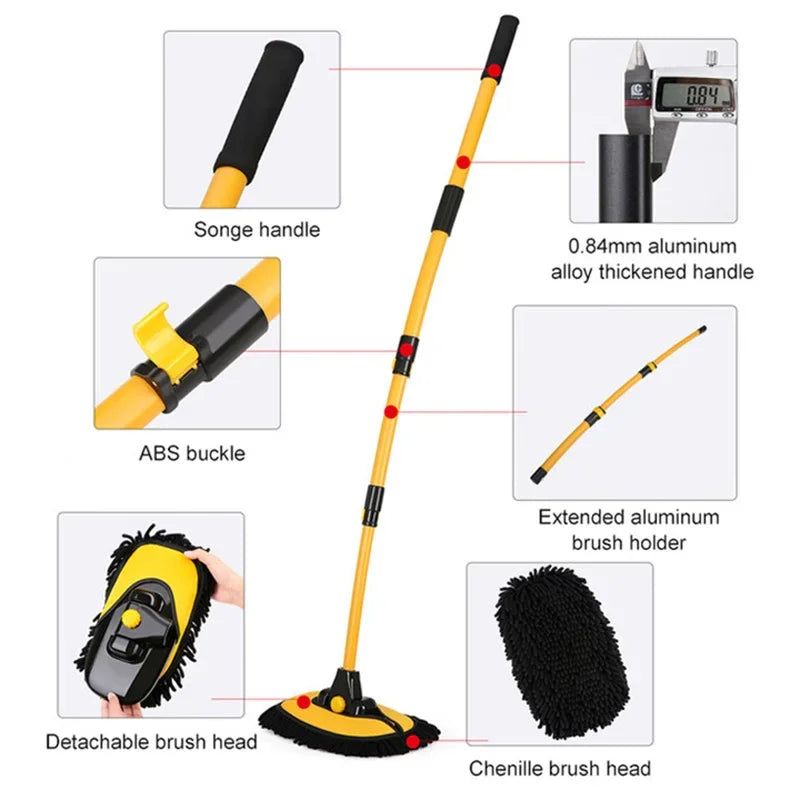 Car Cleaning Brush Car Wash Brush Mop 15° Curved Retractable Long Handle Mop Chenille Microfiber Broom Car Cleaning Accessories