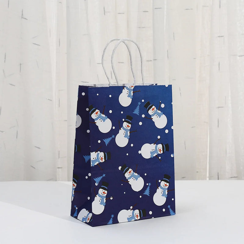 6Pcs Blue Christmas Theme Paper Gift Packing Bags Snowflake Snowman Shopping Bag for 2025 Xmas Navidad Christmas Party Deocr