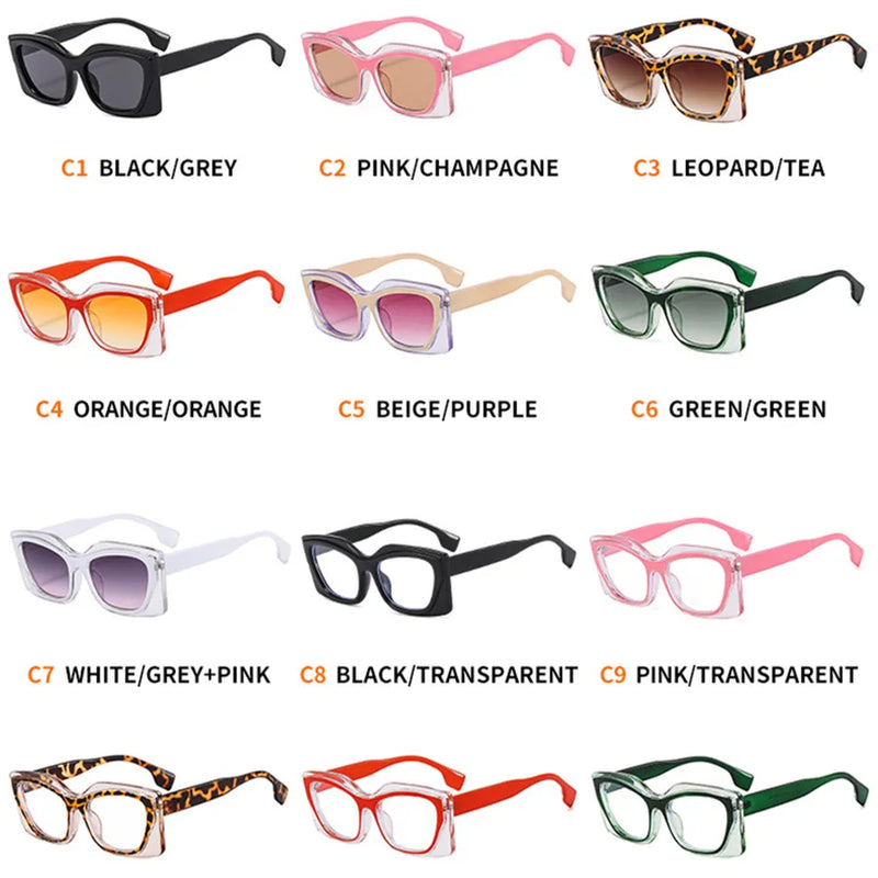 Fashion Double Color Sunglasses For Women Men Vintage Leopard Frame Anti Blue Clear Glasses Shades UV400 Eyeglasses Wholesale