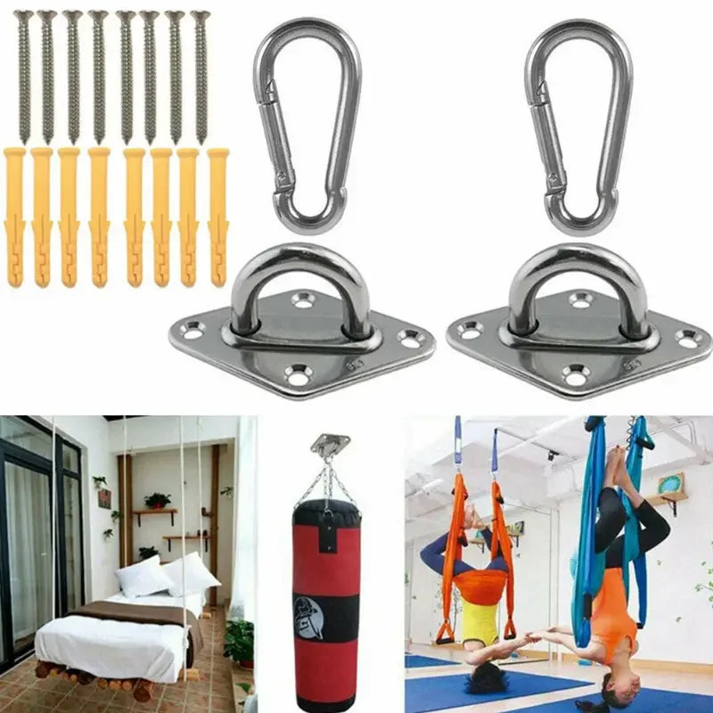 2Pcs Heavy-Duty Wall/Ceiling Mount Hooks - Stainless Steel Swing Chair Brackets with Eye Plate for Secure Installations