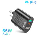 USLION AU EU US UK Stecker 65W GaN Ladegerät Tablet Laptop Schnellladegerät USB Typ C Quick Charger Handy-Ladegerät für iPhone POCO