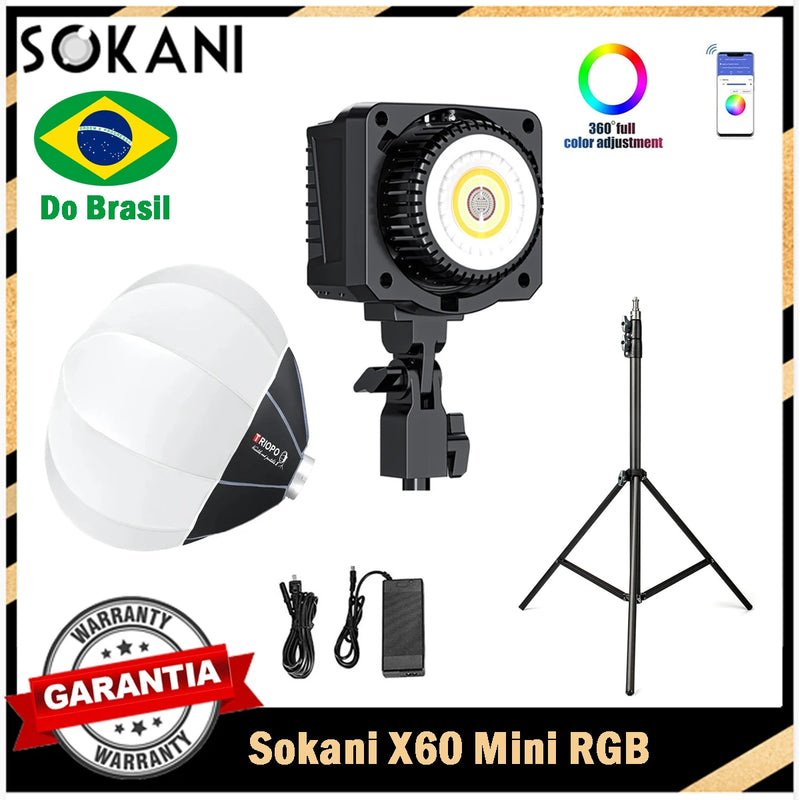 【DO BRASIL】Sokani X60 Mini 60W RGB Bi-Color LED Video Light Wireless with TRIOPO Lantern Softbox for Youtube TikTok Photography