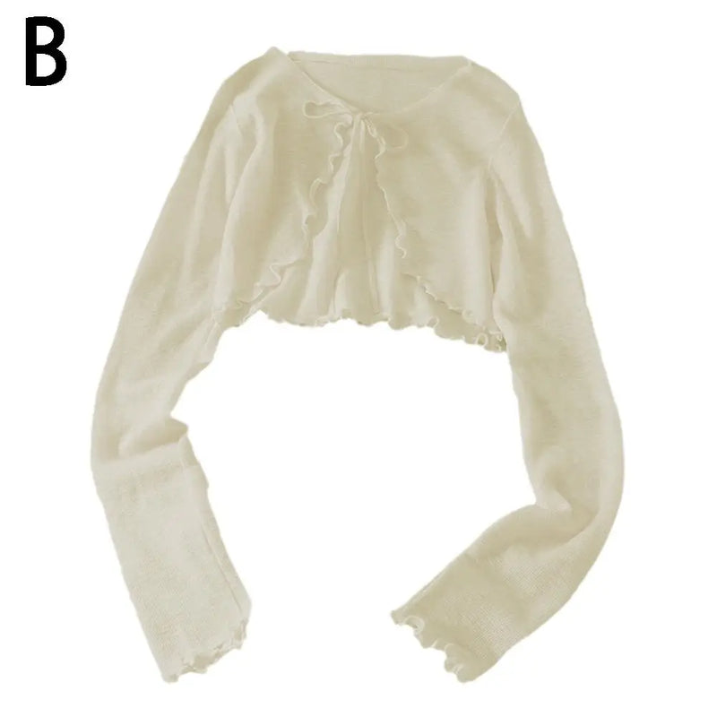 Thin Sunscreen Cardigan Lace-up Knitwear Tops Summer Women Korean Style Lantern Sleeve Short Coat Casual Sun Protected