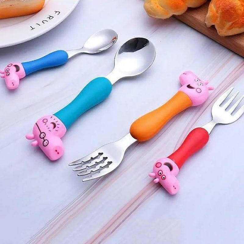 Peppa Pig Cutlery Set 304 Stainless Steel 4Pcs Spoon Fork Children's Tableware Kawaii Anime Dinnerware Dinner Set Gifts For Kids