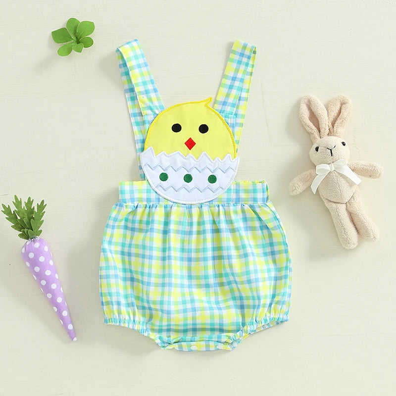 Easter Bunny Jumpsuit with Floral Embroidery and Ruffle Trim for Infant Girls and Boys - Adorable Spring Romper for Babies